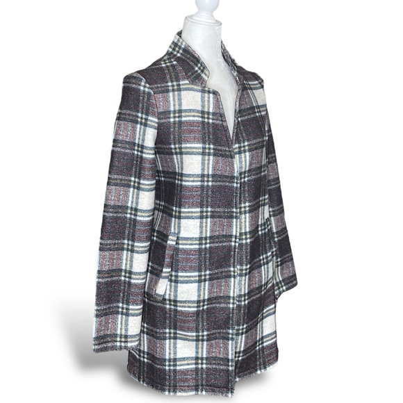 VERO MODA Katrine Brushed Fleece Buffalo Plaid Overcoat Jacket Lightweight Sz L - Picture 4 of 7
